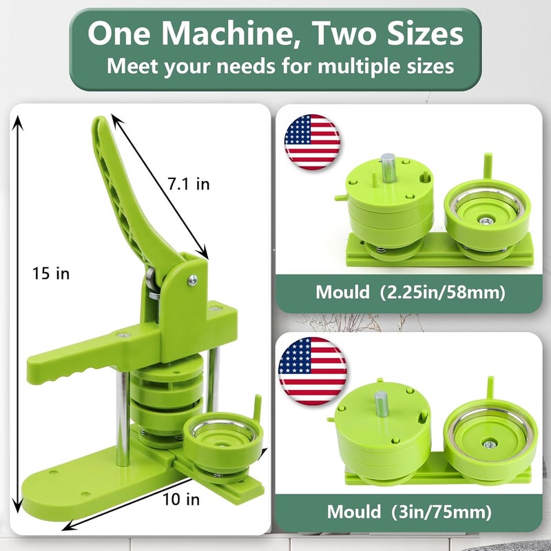 Happizza Button Maker Machine Multiple Sizes, Pin Maker Machine 2.25 inch+3 inch, Interchangeable Button-Models Badge Button Press Machine with 200 Sets 58mm+75mm Button Maker Supplies&Circle Cutter - Image 2